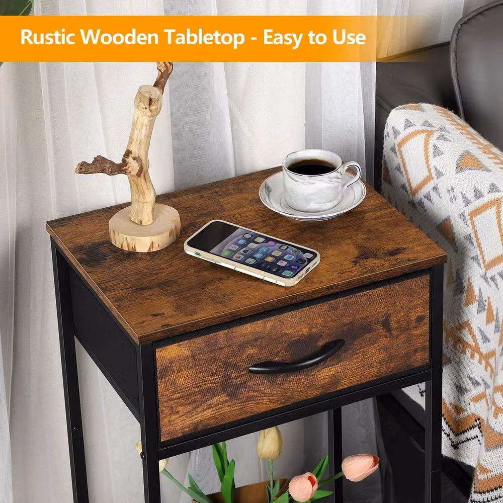 FORGEVIO Set of 2 Industrial Bedside Cabinets in Brown and Black, W/D/H: 40 x 30 x 60.5 cm – 4