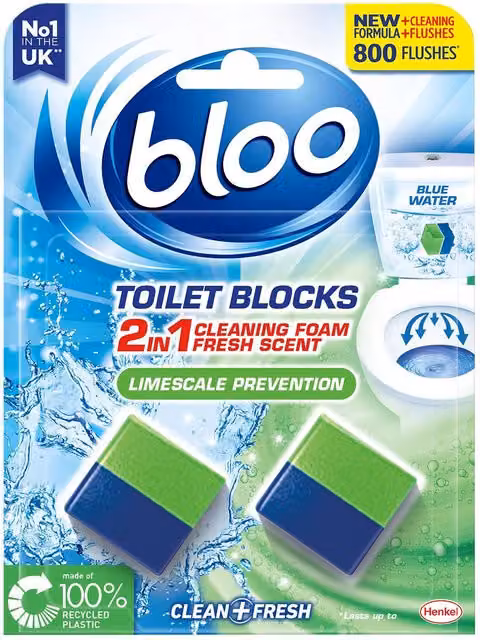 Bloo Toilet Rim Blocks Limescale Prevention with 2in1 Cleaning Foam, Blue, 350 g