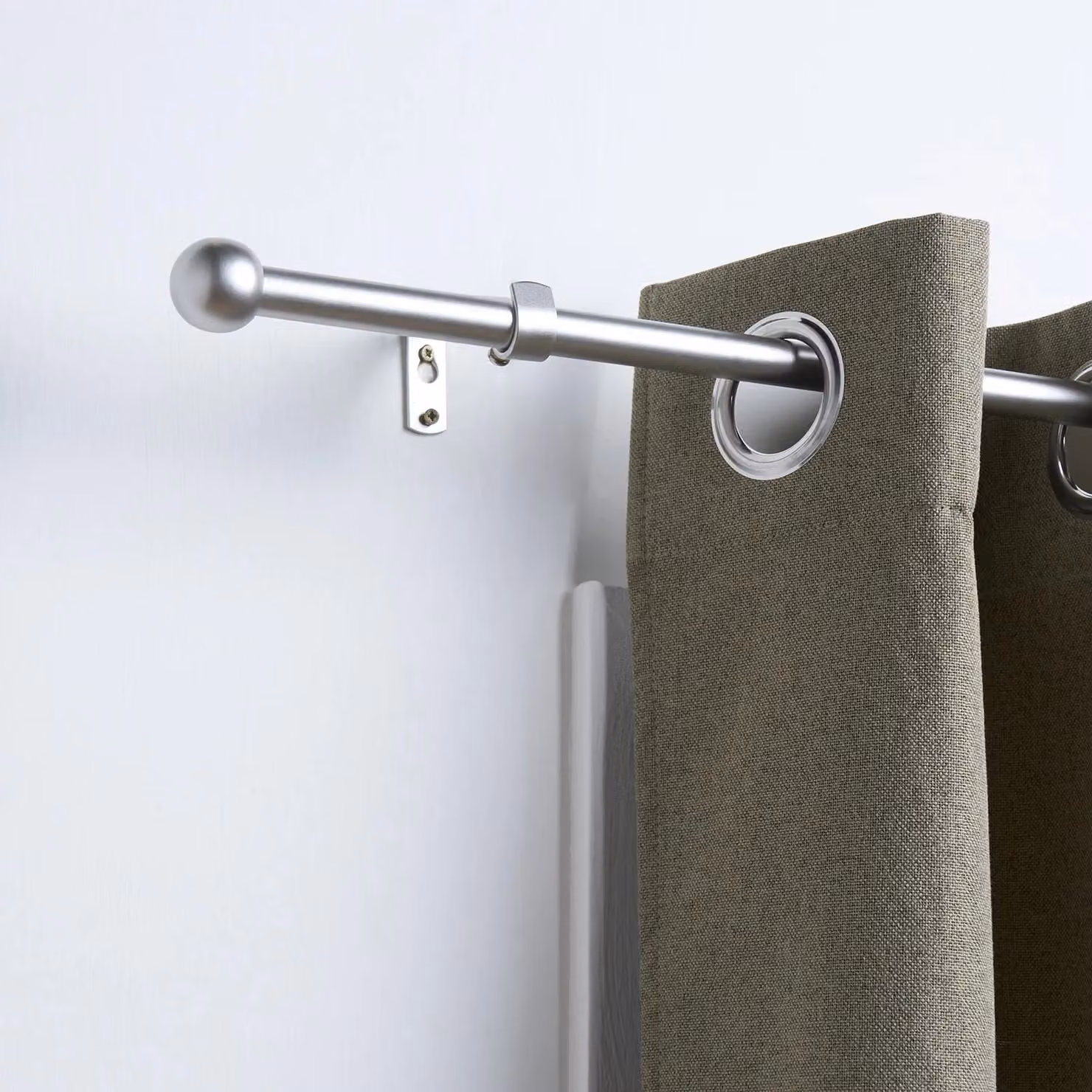 OHS Extendable Metal Curtain Pole with Ball Finials and Fittings, Silver – 3
