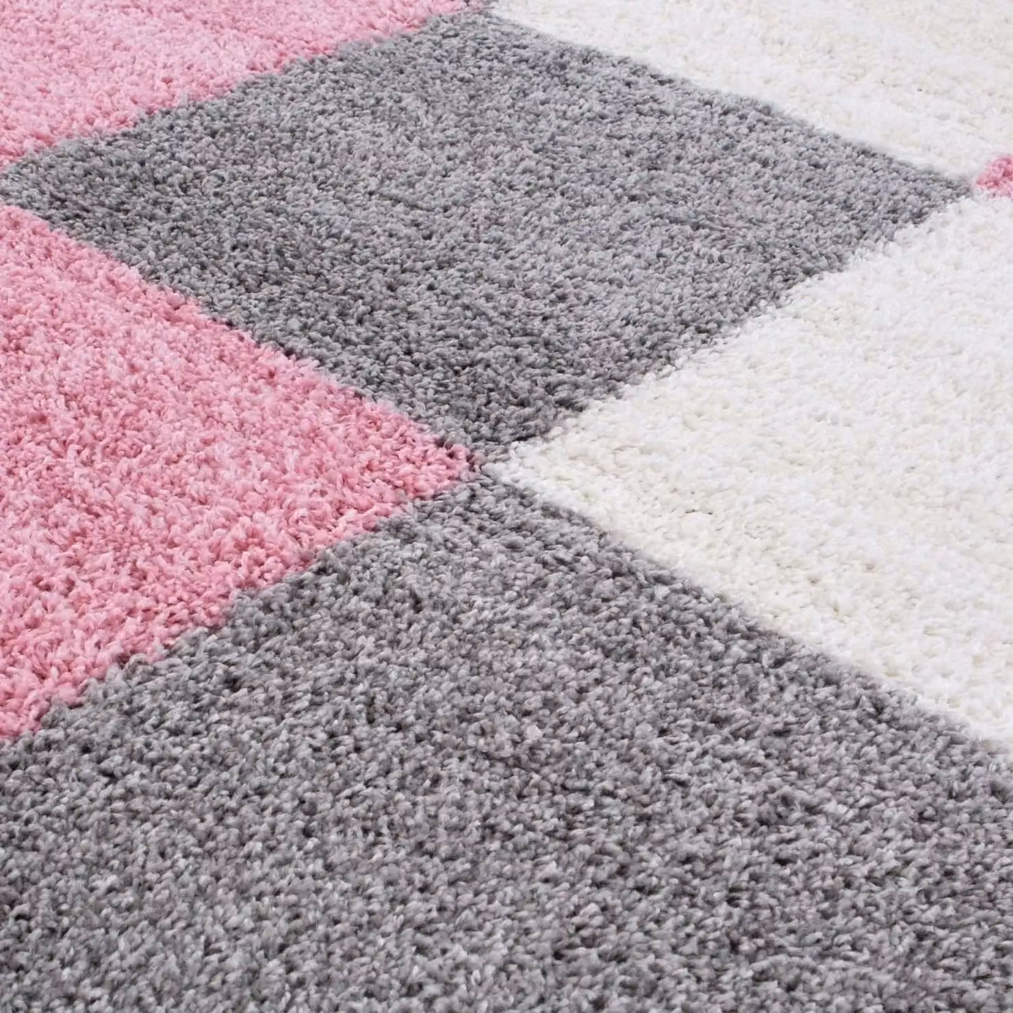 THE RUGS Soft Check High Pile Shaggy Rug, Pink, W: 160 cm, D: 230 cm – 2