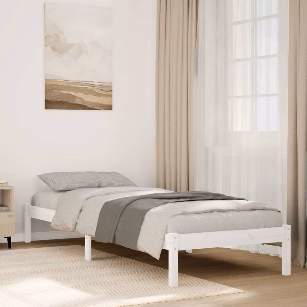 Berkfield Home Decorative Extra Long Solid Pine Bed Frame in White, W/D/H: 80 x 210 x 31 cm – 2