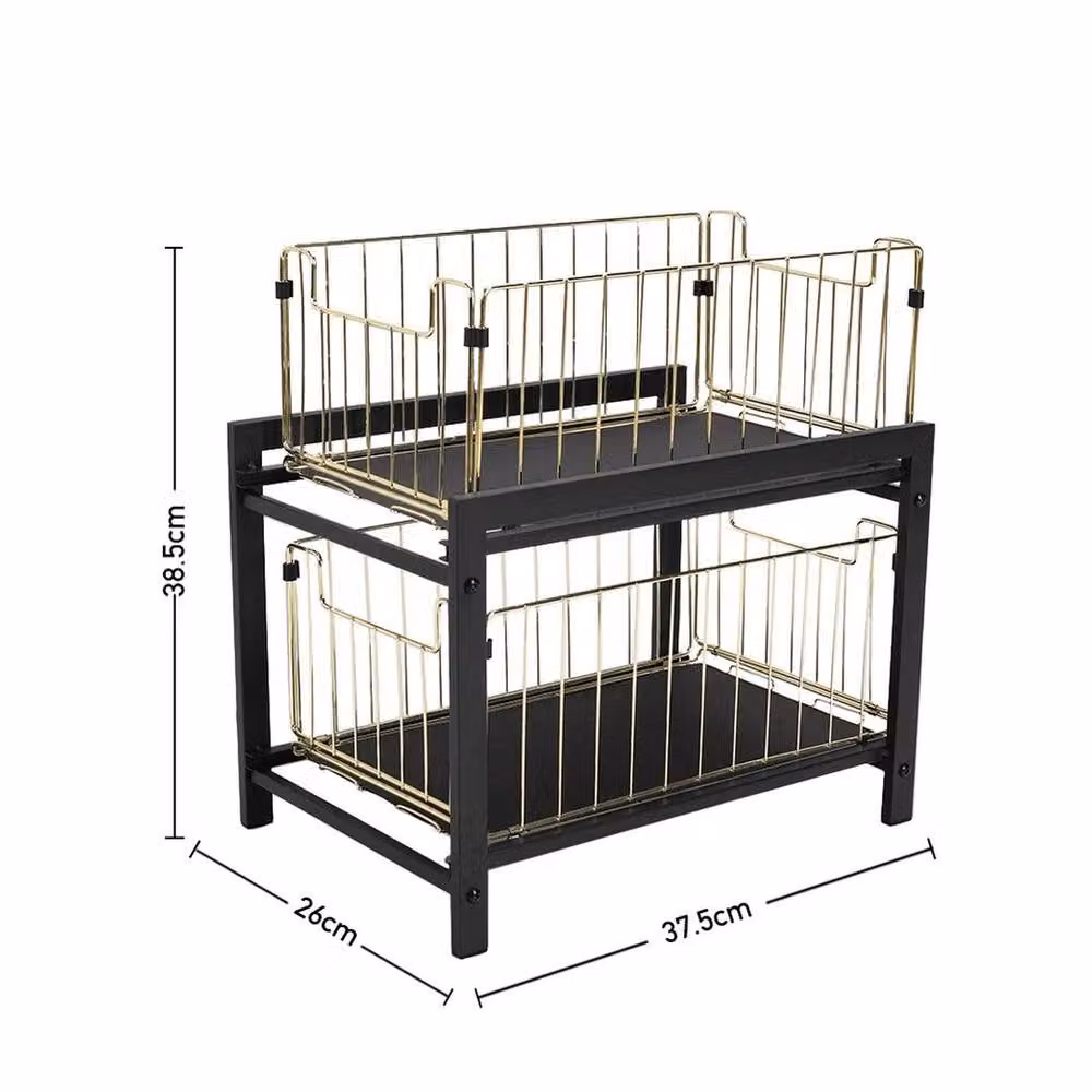 EONLION Black Frame and Gold Metal Pull Out Basket Storage Rack, W: 50 cm – 2