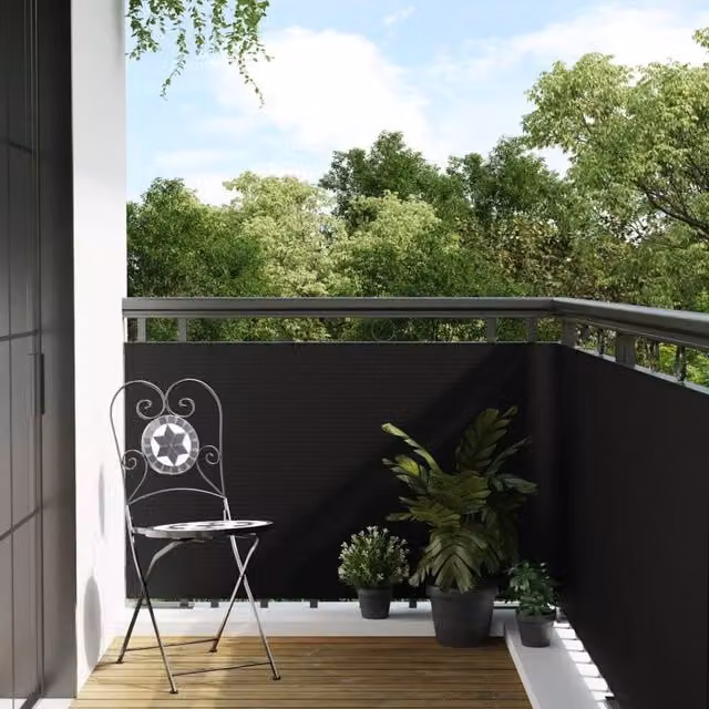 Berkfield Home Black Poly Rattan Balcony Screen, W: 500 cm, H: 100 cm