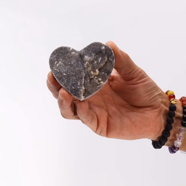 KDMK Large Natural Calcite Heart Carving Stone Tabletop Ornament, Grey