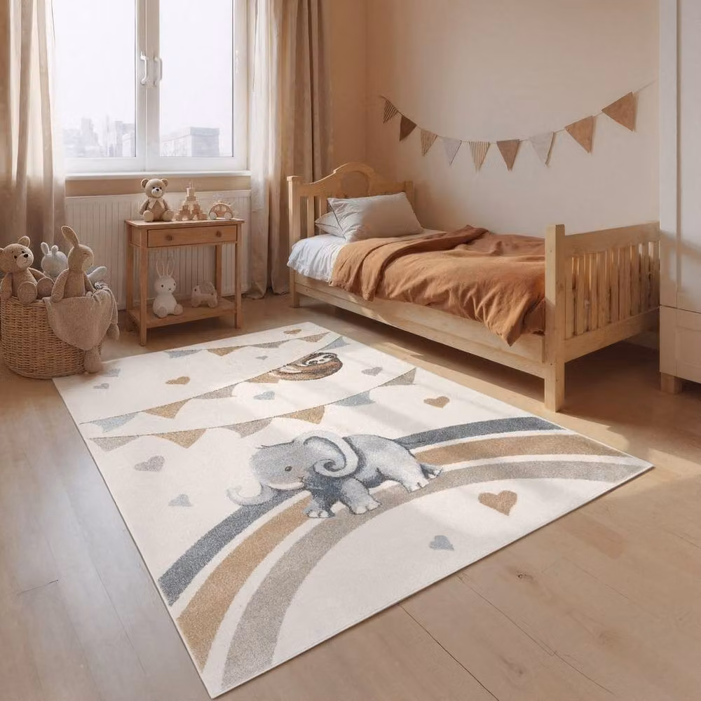 Villeroy & Boch Elephant Rainbow Party Boho Kids Rug in Beige and Multicolour, W: 120 cm, L: 170 cm – 3