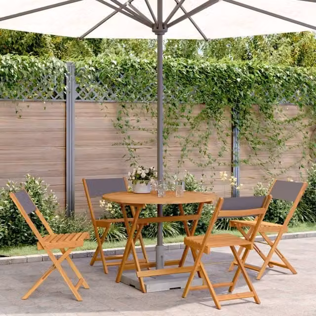 Berkfield Home 5 Piece Garden Dining Set in Anthracite Fabric and Black Acacia Wood