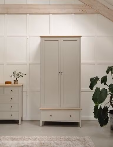Statement Furniture Pembroke Double Wardrobe with Oak Top in Stone