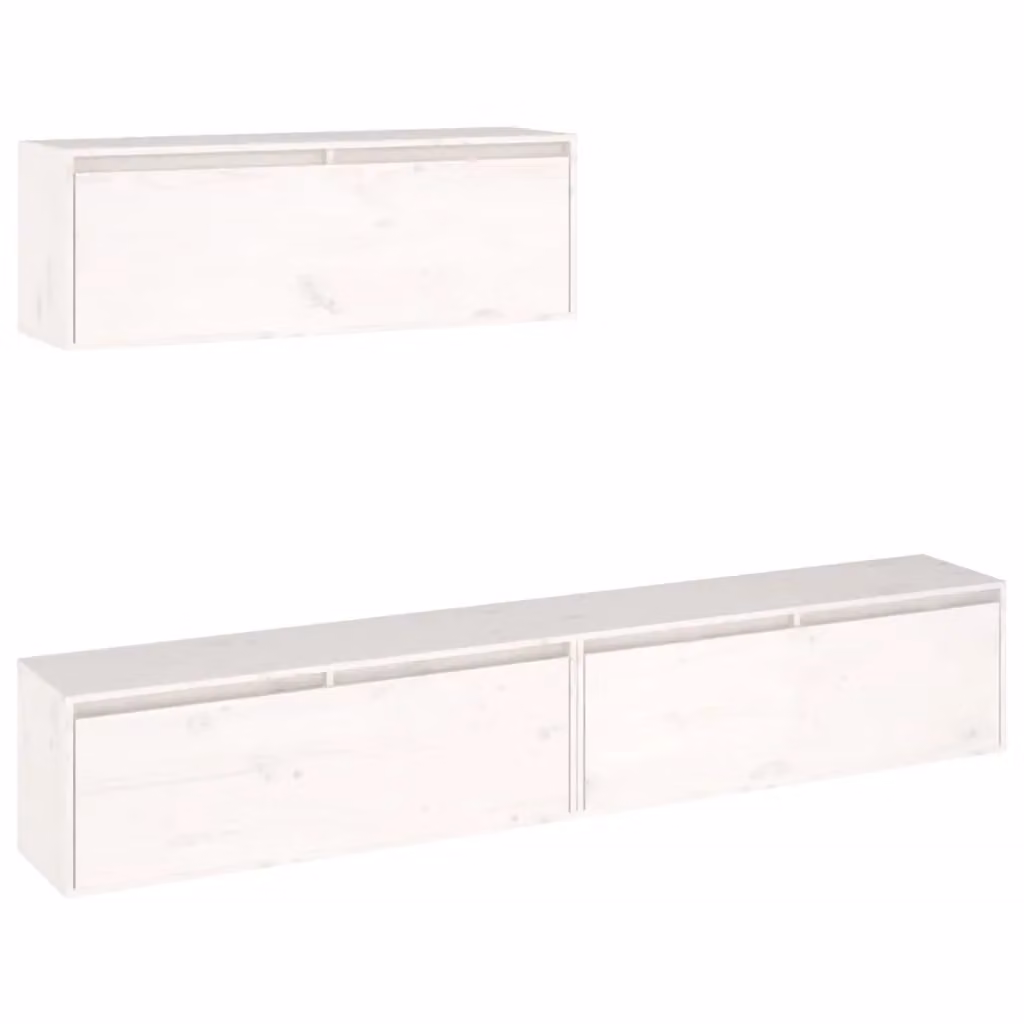 Berkfield Home Classic White Solid Wood Pine Wall Mounted Living Room Cabinet Set of 3 – 2