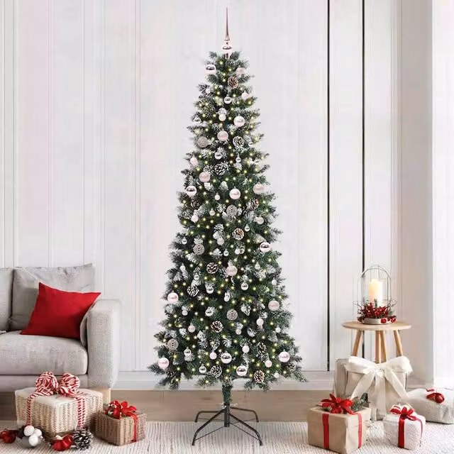 Berkfield Home Green Artificial Christmas Tree with 300 LEDs, W/D/H: 96 x 96 x 240 cm