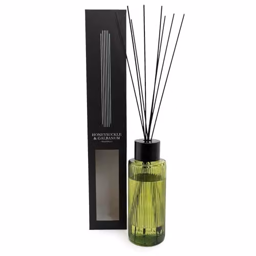 Madison & Mayfair Honeysuckle & Galbanum Floral Reed Diffuser in Green and Black Striped Glass, 1200ml