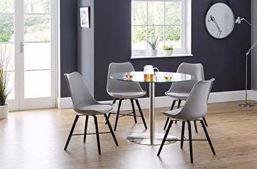 Julian Bowen Milan Round Glass Top Pedestal Dining Table in Silver – 4