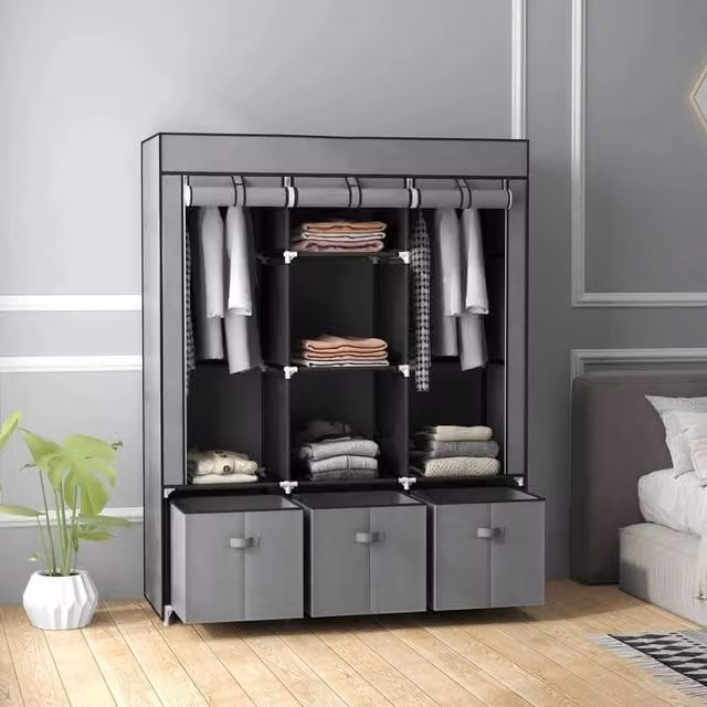Kelvenix Industrial Metal Clothes Rail Rack in Dark Grey