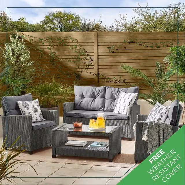 FurnitureboxUK Arizona 4 Seat Rattan Outdoor Sofa Set with Table in Grey