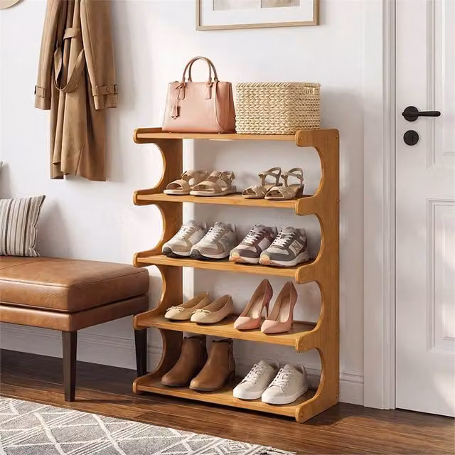 Nordara 5 Tier Bamboo Wooden Shoe Rack Storage Organiser Stand in Brown – 1