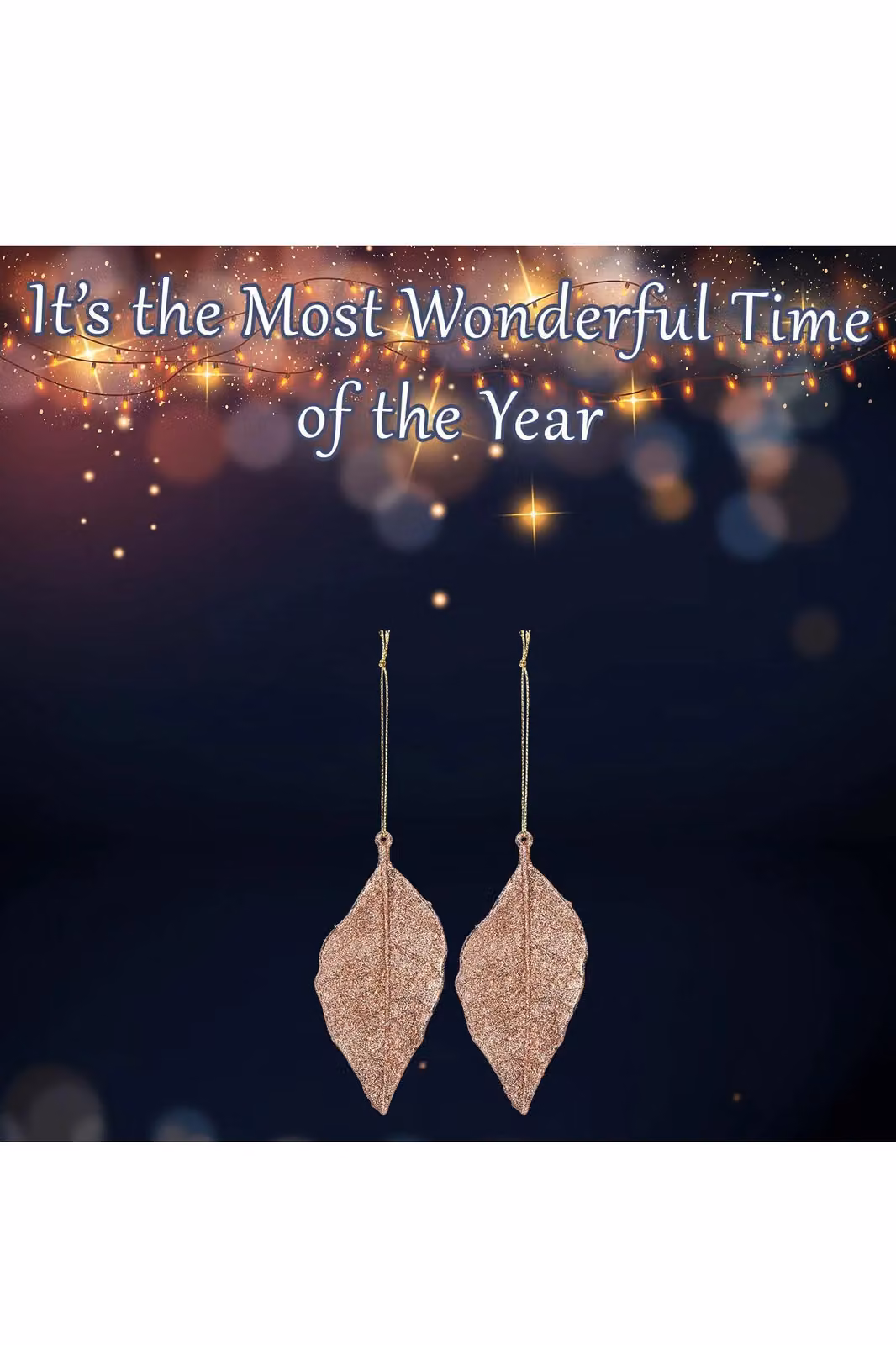 VFM e-Store Rose Gold Glitter Hanging Leaf Christmas Tree Decoration, 22.6 cm – 2