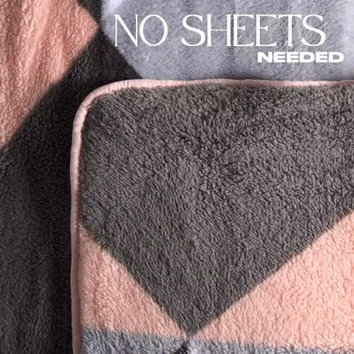 OHS Pink Geometric Teddy Fleece Coverless Duvet and Pillowcase Set, 10.5 Tog, W/D/H: 200 x 200 x 200 cm – 4