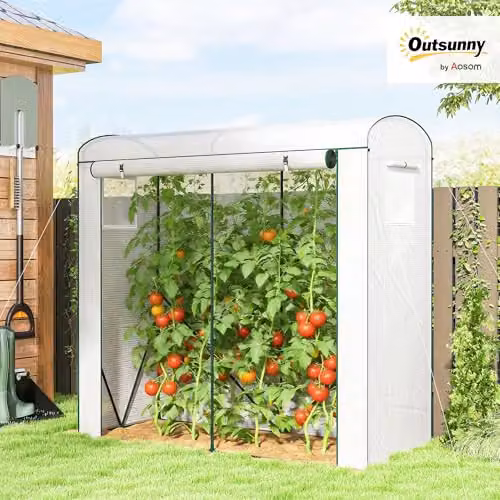 Outsunny Mini Greenhouse with Roller Door and Mesh Windows, White, W/D/H: 200 x 75 x 188 cm – 2