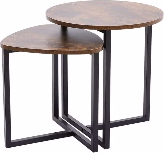 FLAVORA Set of 2 Nesting Stackable Round Coffee Side Tables in Brown – 1