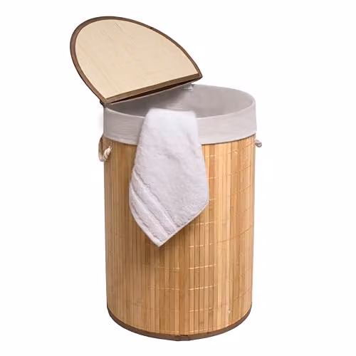 MantraRaj 50L Folding Bamboo Laundry Basket with Lid and Removable Washable Bag, Brown – 1