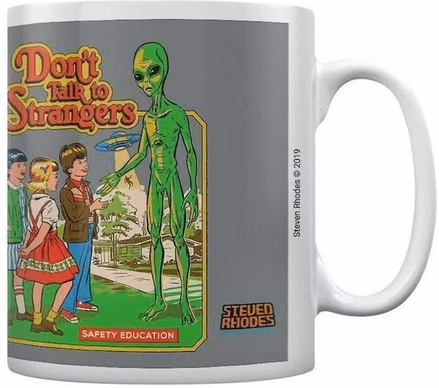 Steven Rhodes Don't Talk To Strangers Ceramic Mug in Mid Grey