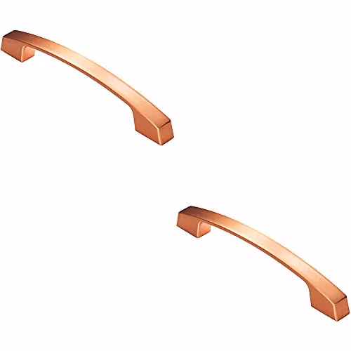 Loops 2 Pack Curved Flat Faced Cupboard Pull Handles in Satin Copper, 160mm Fixing Centres