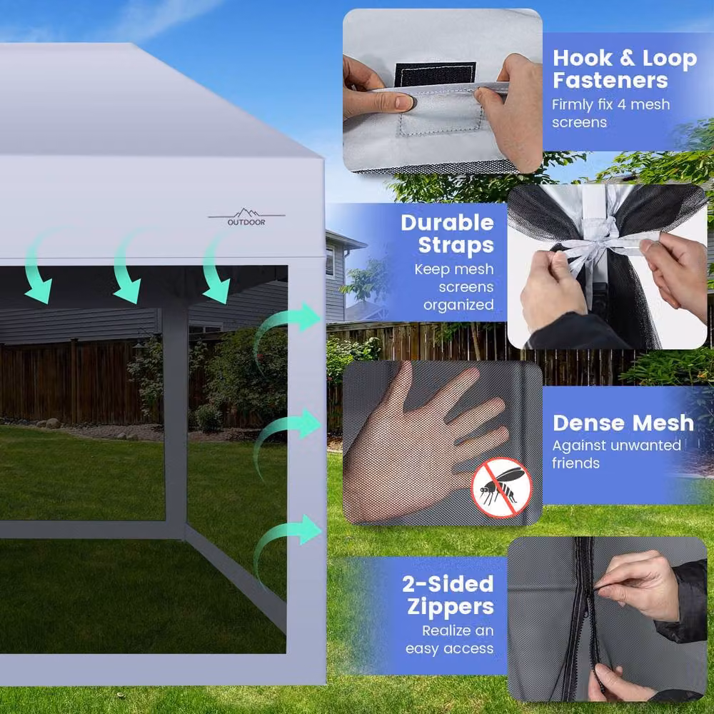 Costway White Pop-Up Canopy Party Tent and Portable Garage with Sidewalls, W: 6 m, D: 3 m, H: 2.9 m – 8
