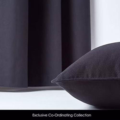 Homescapes Plain Black Cotton Eyelet Curtain Pair, Width: 140 cm, Drop: 183 cm – 6