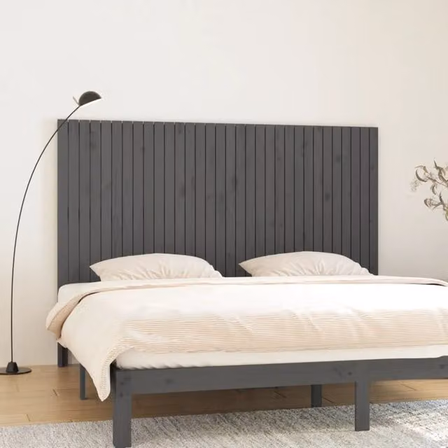 Berkfield Home Grey Rustic Solid Pine Wall Mount Headboard, W/D/H: 204 x 3 x 110 cm