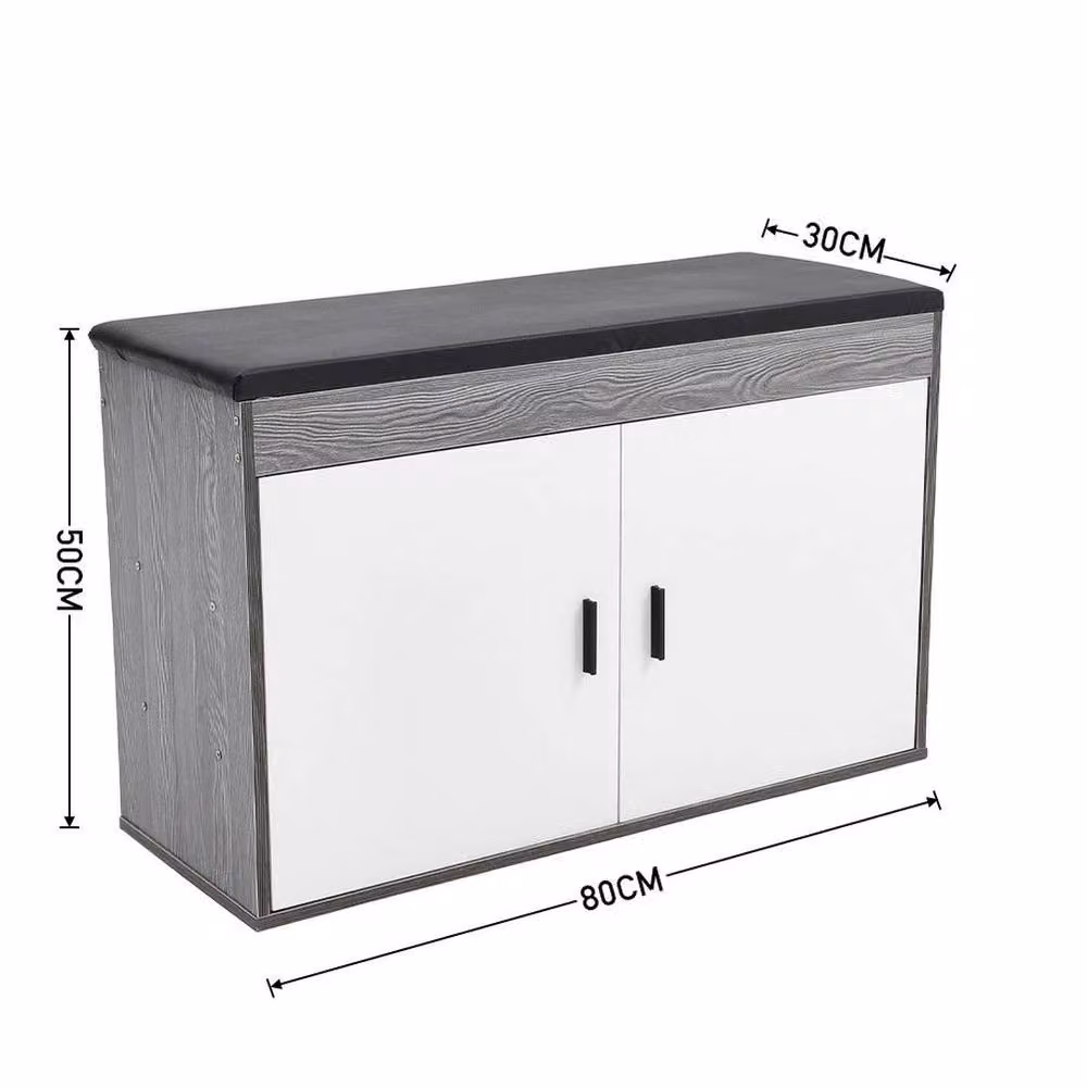 EONLION Modern White and Grey Wood-Grain Shoe Storage Bench, Width: 100 cm – 2