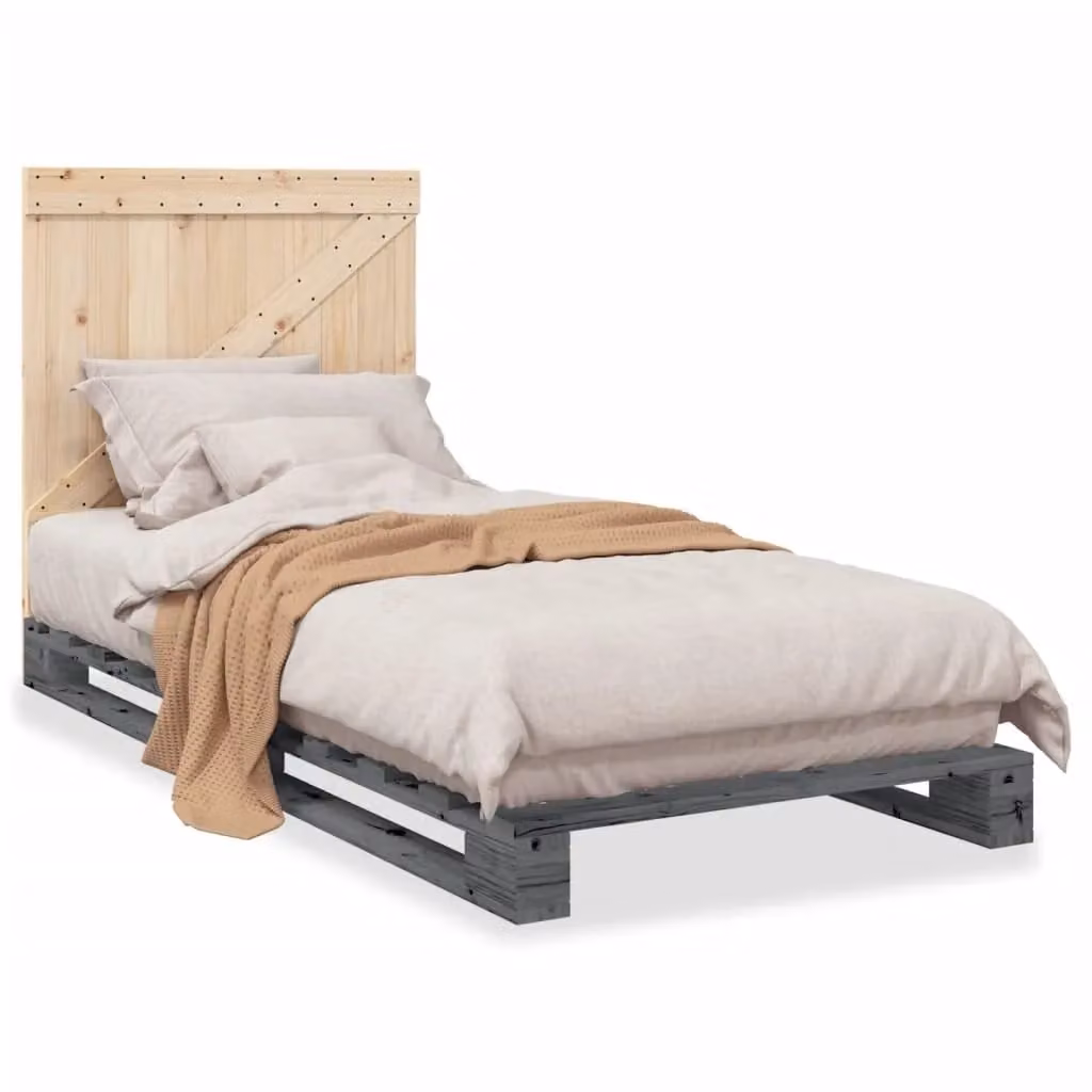 Berkfield Home Grey Solid Pine Wood Bed Frame W/D/H: 90 x 200 cm – 1