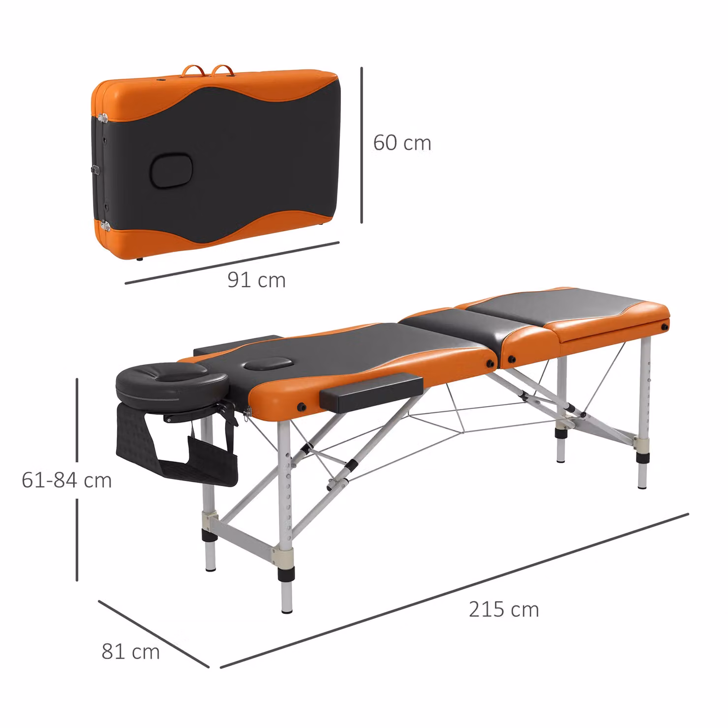HOMCOM Portable Single Massage Table for Beauty Therapy and Spa in Orange – 3