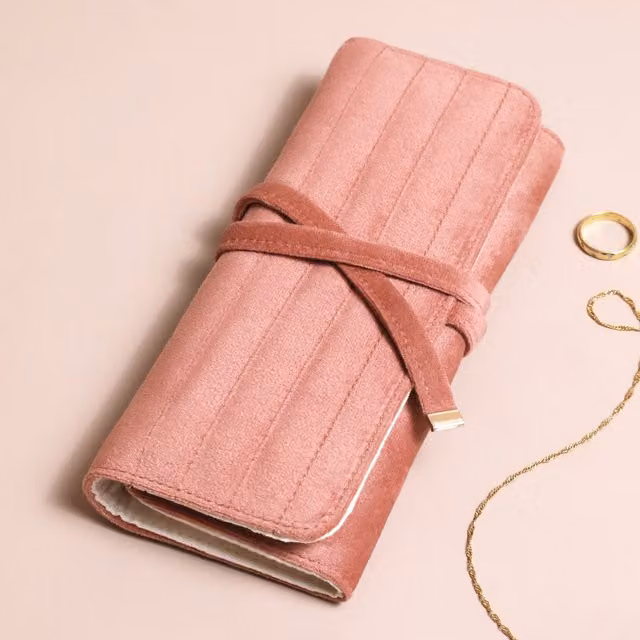 Lisa Angel Women's Pink Velvet Jewellery Travel Case with Gold Details