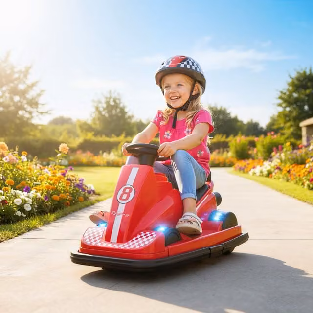 AIYAPLAY Kids Bumper Car with 360 Degree Rotation and Lights, Red