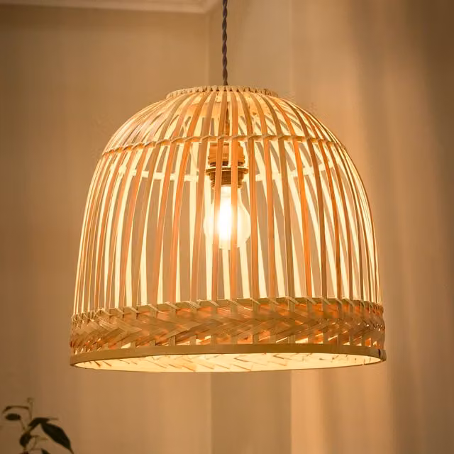 Dibor Traditional Bamboo Dome Easy Fit Decor Ceiling Shade in Beige, H 33 cm x D 40 cm