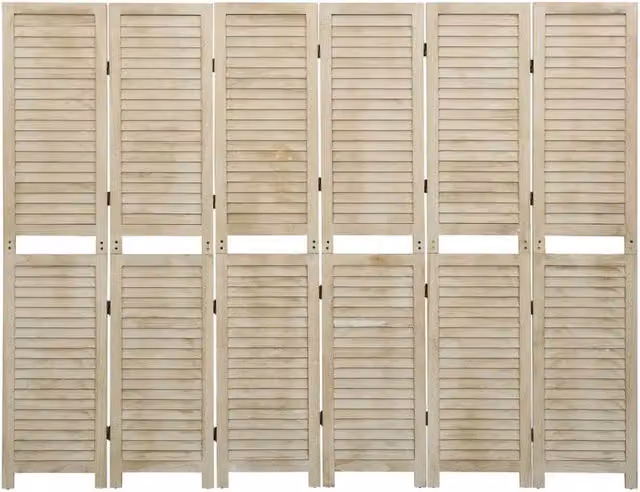 Berkfield Home 6-Panel Solid Wood Paulownia Room Divider in Light Beige, H 210 cm x W 165 cm – 1