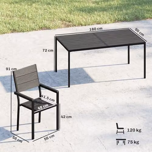 Outsunny 7 Piece Outdoor Dining Set with Rectangular Table and Chairs in Black – 6