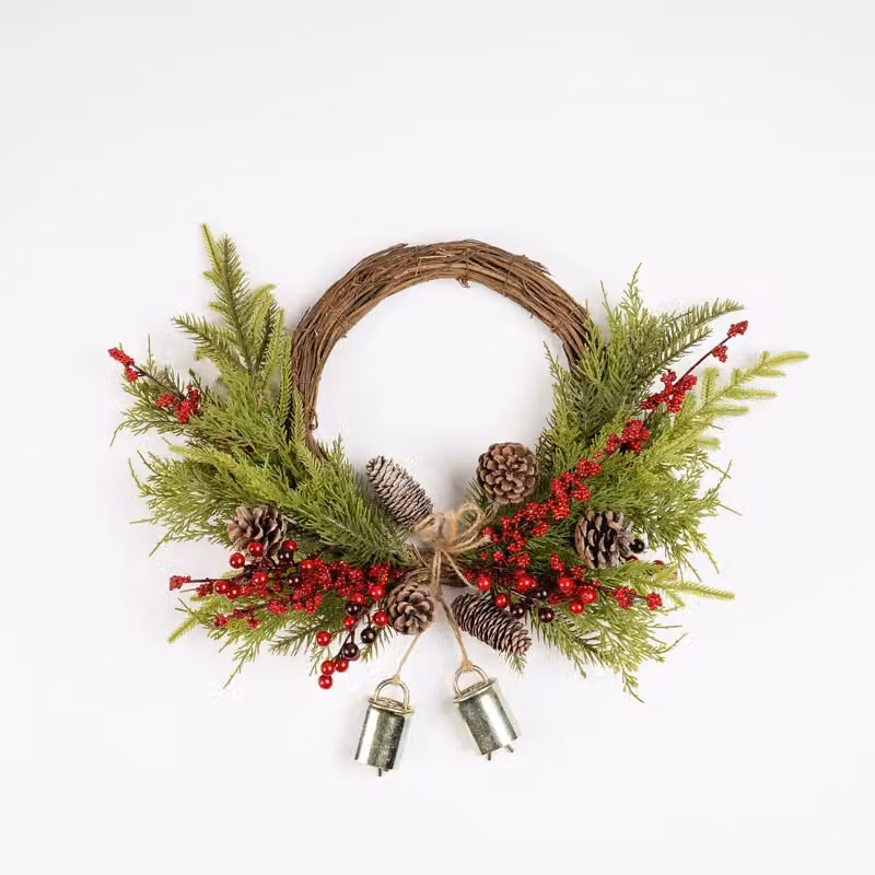 Scottish Everlastings Ltd Green Real Touch Half Wreath with Bells, Diameter: 50 cm – 2
