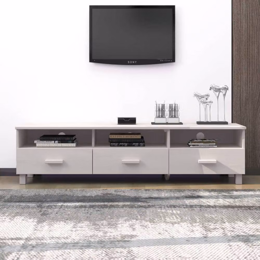 Berkfield Home HAMAR TV Cabinet in White Solid Pine Wood, W: 158 cm, D: 40 cm, H: 40 cm – 2