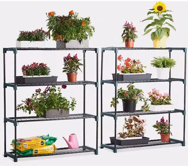VonHaus 2 x 4 Tier Metal Garden Shelving Units in Black
