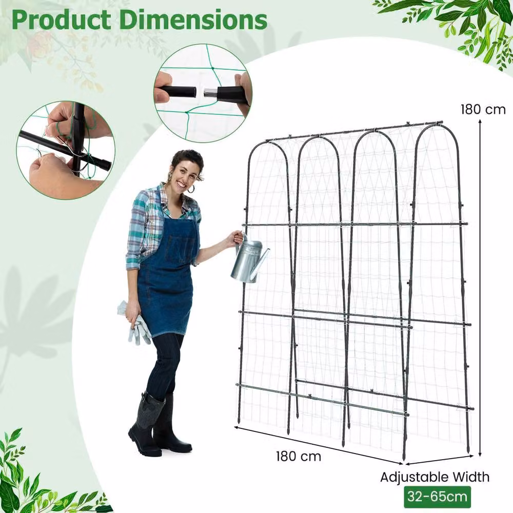Costway Black Metal U-Shaped Arched Garden Trellis for Climbers and Vegetables, W/H: 180 x 180 cm – 2