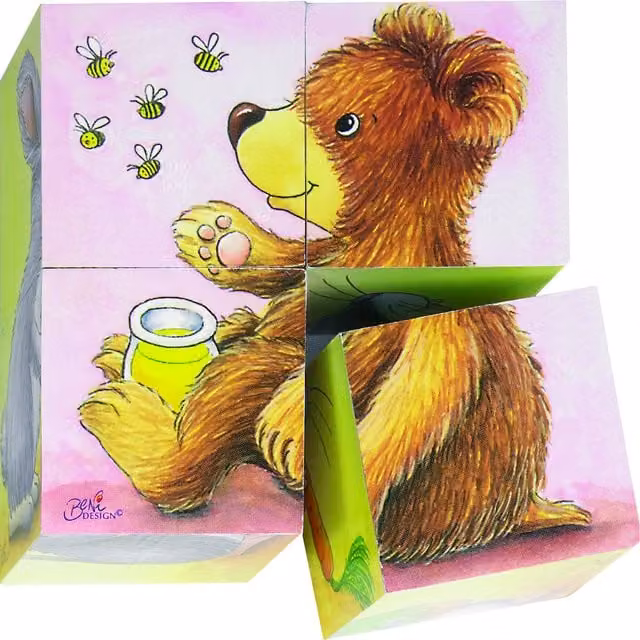 Goki 4 Cube Baby Animals Wooden 3D Puzzle in Multicolour and White