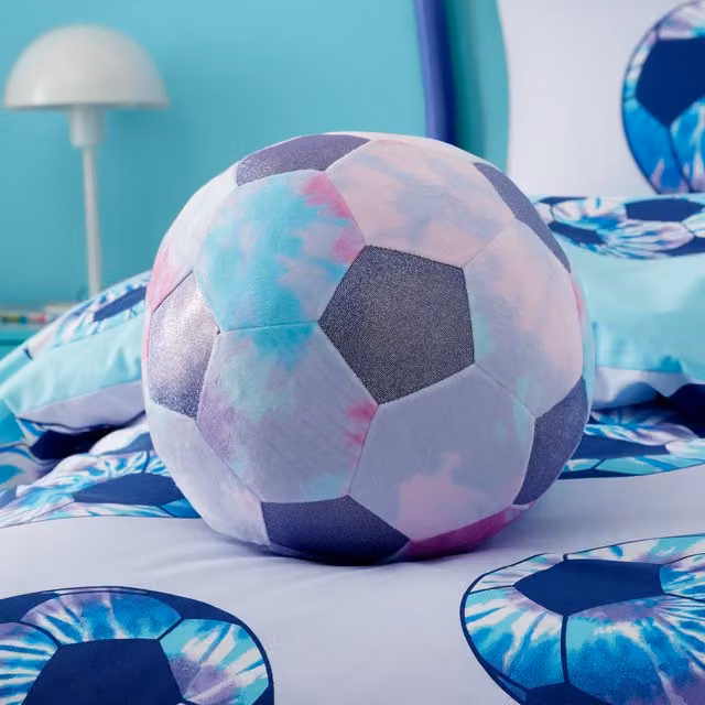 Catherine Lansfield Kids Tie Dye Football Shaped Cushion in Purple