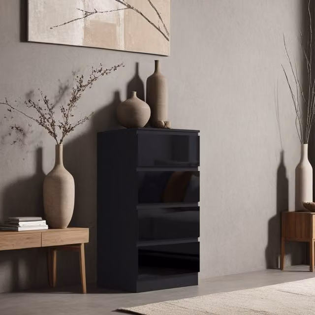 FWStyle 4 Drawer Chest of Drawers in High Gloss Black