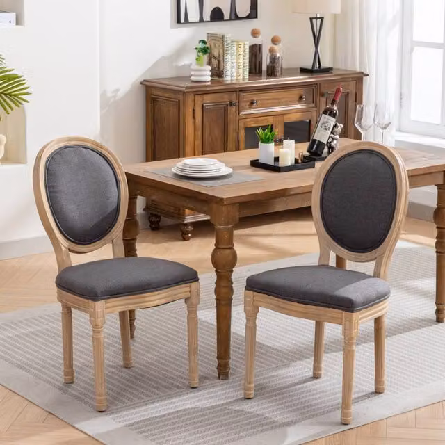 HomeTouch Set of 6 French Style Grey Linen Fabric Kitchen and Dining Chairs