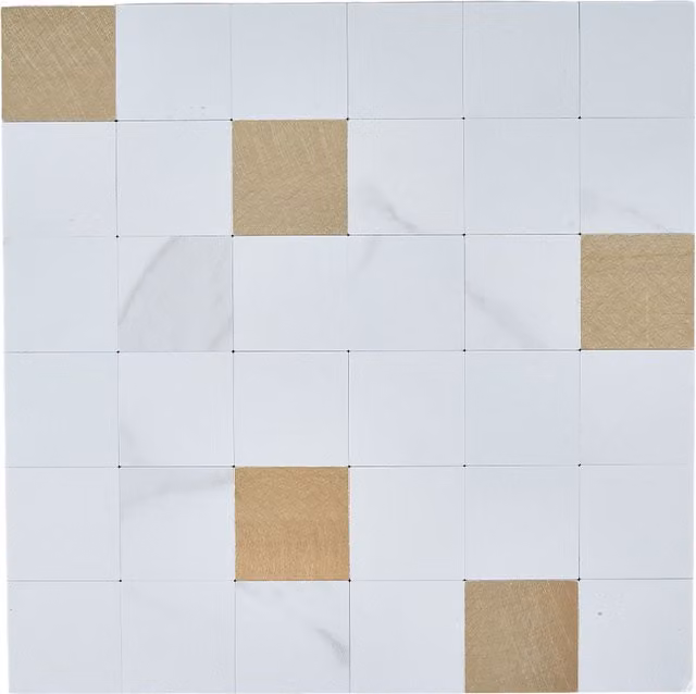 Livingandhome Set of 10 Self-Adhesive Geometric SPC Wall Tile Stickers in White and Gold