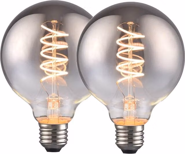 Harper Living Pack of 2 Smoked Globe E27 LED Bulbs, 4W Warm White Dimmable, Dark Grey – 1