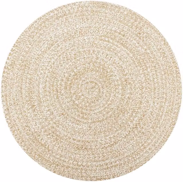 Berkfield Home Handmade Braided Jute and Cotton Round Rug in White and Natural, Diameter: 100 cm