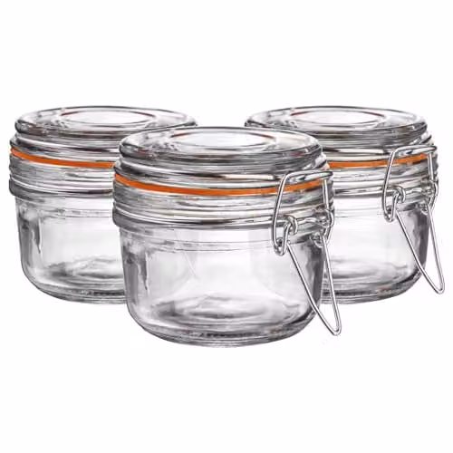 Argon Tableware Glass Spice Jars with Airtight Metal Clip Lids, Set of 3, 125ml, Transparent with Orange Seals