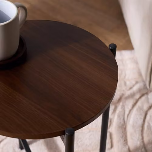 OHS Round Brown Wood and Metal Side Table for Living Room or Bedroom, W: 35.0 cm, D: 35.0 cm, H: 45.0 cm – 2