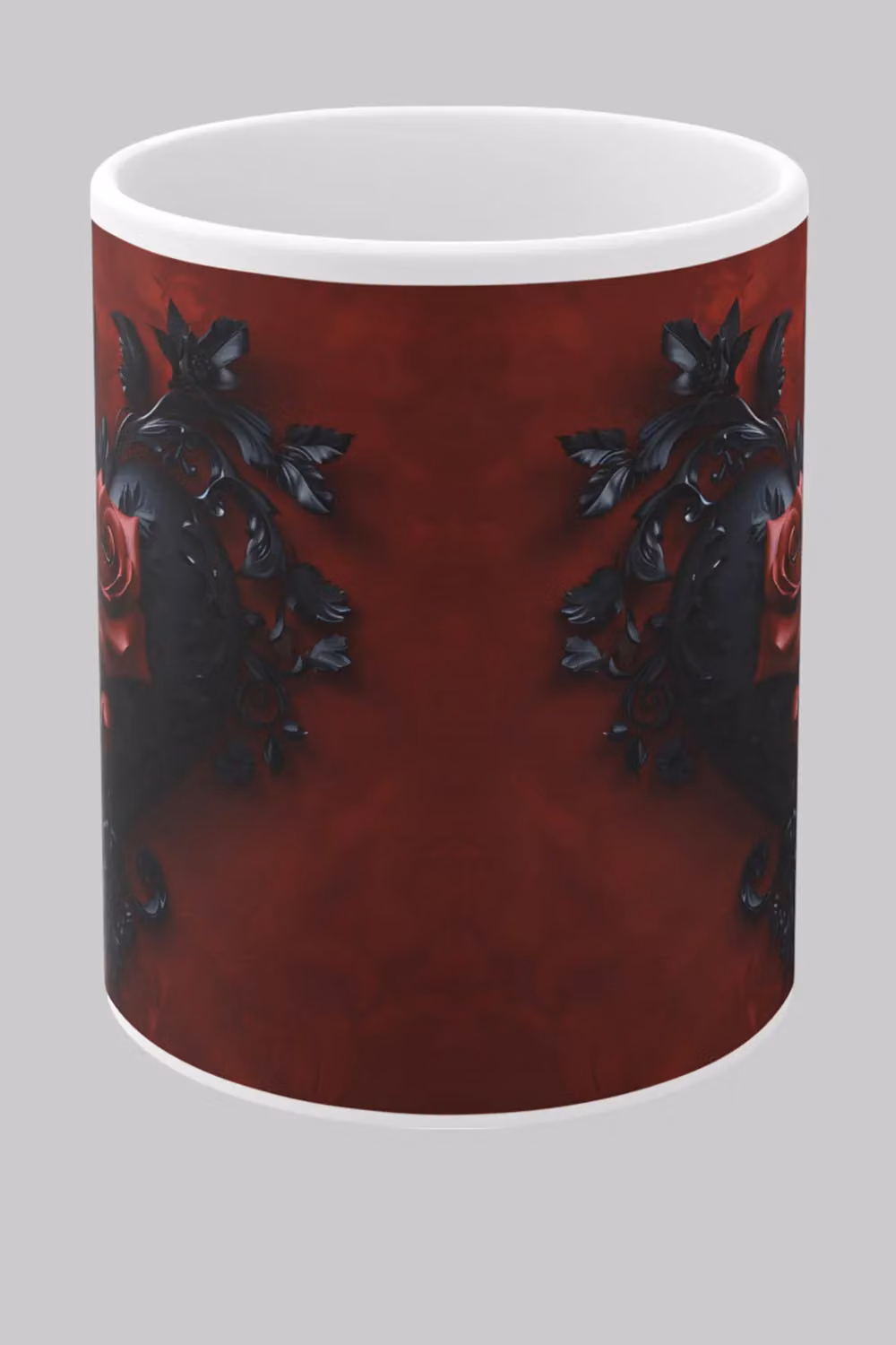Simply Stunning Mugs Gothic Romance Ceramic Mug Set of 2 in White with Black and Red Rose Heart Design – 2